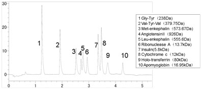 オクタデシル化シリカモノリスによるペプチド・蛋白質分離例